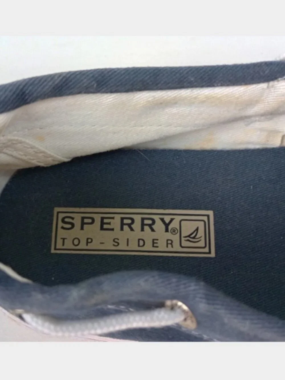Sperry Top Sider Halyard Mens‎ 4M Blue Canvas 2 Eye White Tie Slip On Boat Shoes